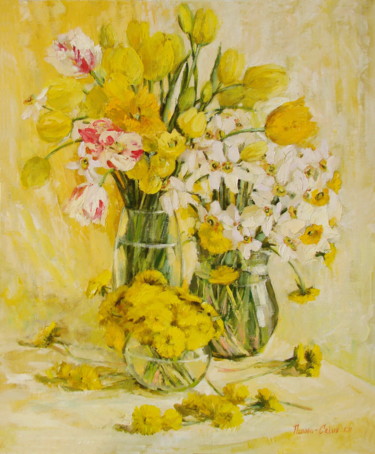 Pintura intitulada "Gold, daffodils" por Olga Sedykh, Obras de arte originais, Óleo