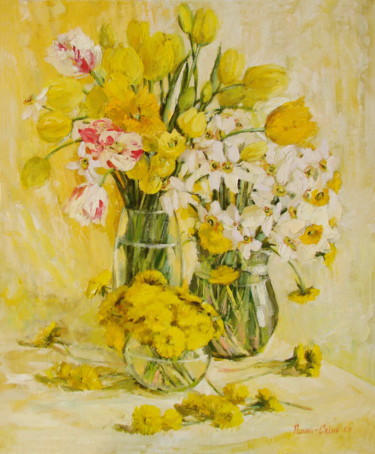 Painting titled "Gold, daffodils" by Olga Sedykh, Original Artwork, Oil