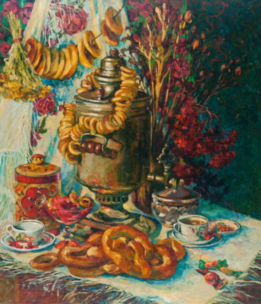 Картина под названием "Fragrant Tea Party" - Olga Sedykh, Подлинное произведение искусства, Масло