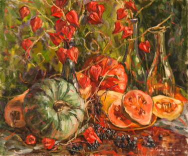Картина под названием "Pumpkins And Physal…" - Olga Sedykh, Подлинное произведение искусства, Масло