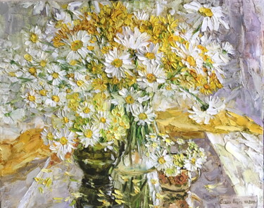 Pintura intitulada "Sunny daisies 2019" por Olga Sedykh, Obras de arte originais, Óleo