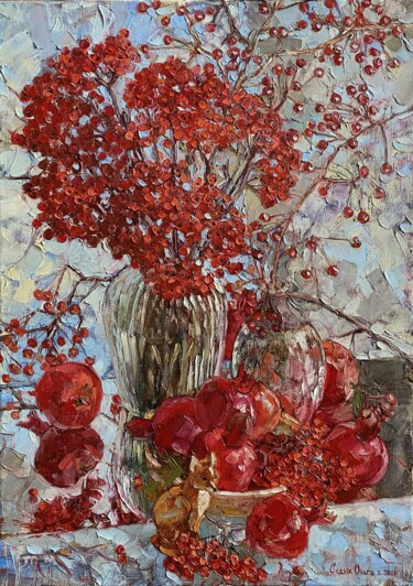 Картина под названием "Berry feast. Rowan…" - Olga Sedykh, Подлинное произведение искусства, Масло