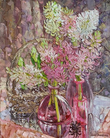 Картина под названием "Blooming pink hyaci…" - Olga Sedykh, Подлинное произведение искусства, Масло