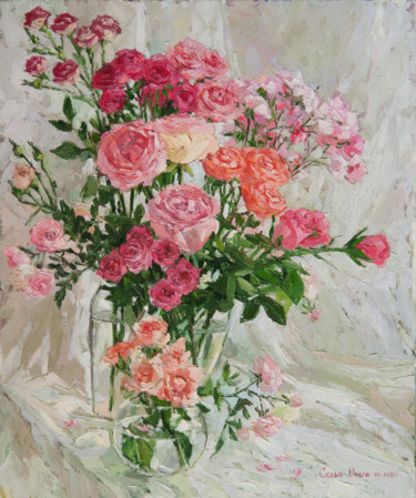 Malarstwo zatytułowany „Roses” autorstwa Olga Sedykh, Oryginalna praca, Olej