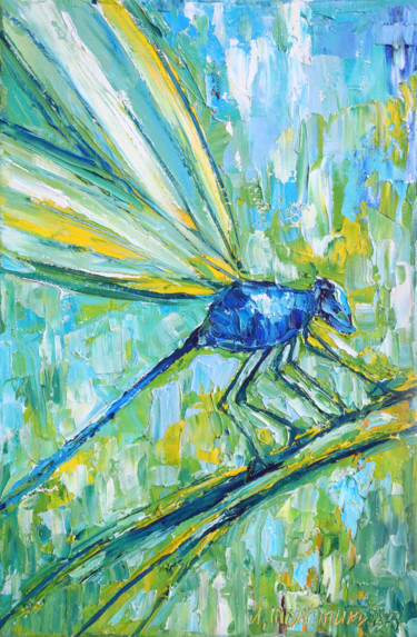 Картина под названием "синяя стрекоза" - Ирина Толстикова, Подлинное произведение искусства, Масло