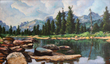 Ζωγραφική με τίτλο "озеро лазурное" από Ирина Толстикова, Αυθεντικά έργα τέχνης, Λάδι