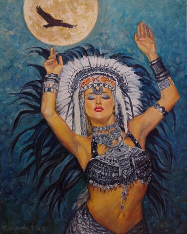 Painting titled "танец под луной" by Irina Tolstikova, Original Artwork, Oil Mounted on Wood Stretcher frame