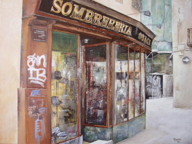 Painting titled "Sombrereria Obach" by Tomás Castaño, Original Artwork, Oil