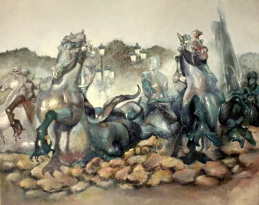 Painting titled "horses-mythological" by Tomás Castaño, Original Artwork, Oil