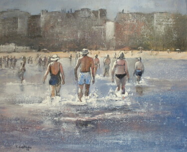 Painting titled "Paseo por la playa…" by Tomás Castaño, Original Artwork, Oil