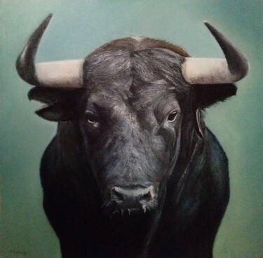 Pintura titulada "Toro bravo" por Tomás Castaño, Obra de arte original, Oleo
