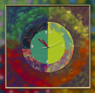 Painting titled "Green Clock" by Tomasz, Original Artwork, Acrylic