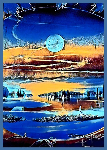 Цифровое искусство под названием "The Blue Shine" - Tom Haespi, Подлинное произведение искусства, Цифровая живопись