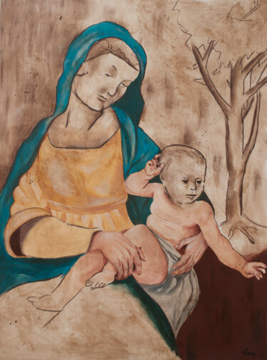 Pittura intitolato "Madonna con Bambino…" da Tommaso Pensa, Opera d'arte originale, Acrilico