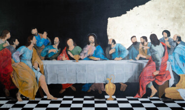 Painting titled "The last supper con…" by Tomoya Nakano, Original Artwork, Oil Mounted on Wood Stretcher frame