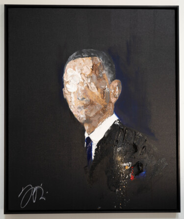 Painting titled "Barack Obama" by Tomoya Nakano, Original Artwork, Oil Mounted on Wood Stretcher frame