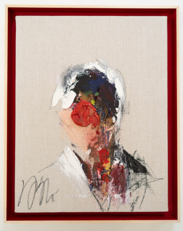 Painting titled "Red Portrait work" by Tomoya Nakano, Original Artwork, Oil Mounted on Wood Stretcher frame