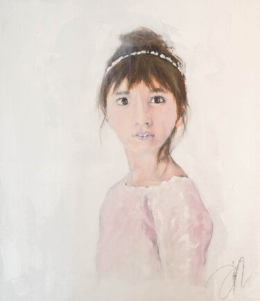 Painting titled "a girl" by Tomoya Nakano, Original Artwork, Oil Mounted on Wood Stretcher frame
