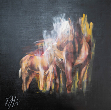 Painting titled "Horse" by Tomoya Nakano, Original Artwork, Oil Mounted on Wood Stretcher frame