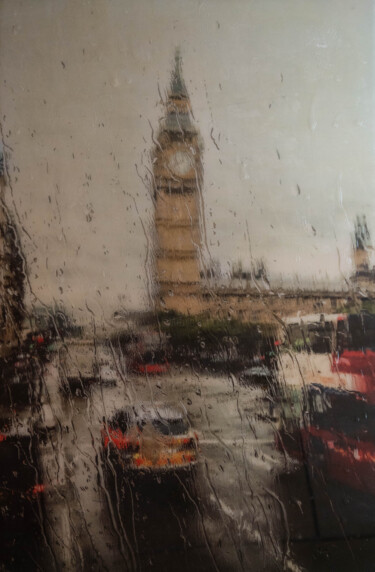 Painting titled "The Rain, London" by Tomoya Nakano, Original Artwork, Digital Photography Mounted on Wood Panel