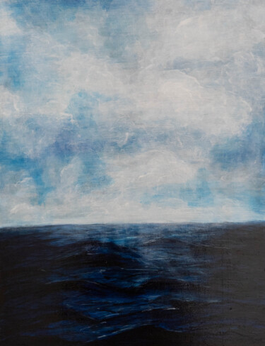 Painting titled "Sea scape" by Tomoya Nakano, Original Artwork, Oil Mounted on Wood Panel