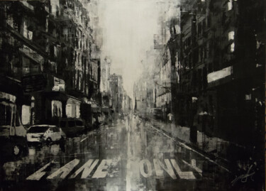 Painting titled "City scape composit…" by Tomoya Nakano, Original Artwork, Spray paint Mounted on Wood Panel