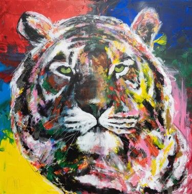 Painting titled "Title Tiger" by Tomoya Nakano, Original Artwork, Acrylic Mounted on Wood Stretcher frame