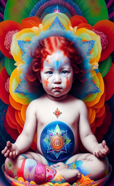 Arts numériques intitulée "Baby shaman  she’s…" par Toni Barca, Œuvre d'art originale, Image générée par l'IA
