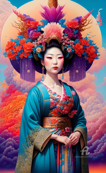 Digitale Kunst getiteld "Geisha 2" door Toni Barca, Origineel Kunstwerk, AI gegenereerde afbeelding