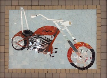 Sculpture titled "harley" by Tony Jacq, Original Artwork, Mosaic Mounted on Wood Stretcher frame