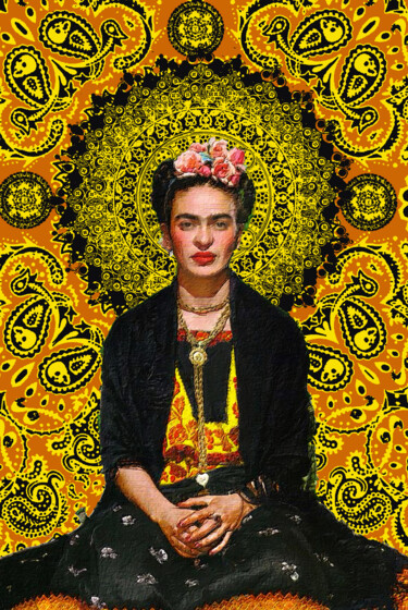 Schilderij getiteld "Frida Kahlo 3" door Tony Rubino, Origineel Kunstwerk, Acryl Gemonteerd op Frame voor houten brancard