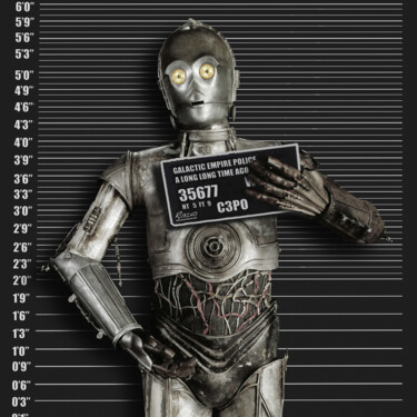 "C-3PO Mug Shot Star…" başlıklı Tablo Tony Rubino tarafından, Orijinal sanat, Akrilik Ahşap Sedye çerçevesi üzerine monte ed…
