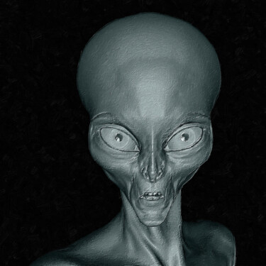 Malarstwo zatytułowany „UFO Alien Space Con…” autorstwa Tony Rubino, Oryginalna praca, Akryl Zamontowany na Drewniana rama n…
