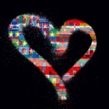 Malarstwo zatytułowany „Heart American Flag…” autorstwa Tony Rubino, Oryginalna praca, Akryl Zamontowany na Drewniana rama n…