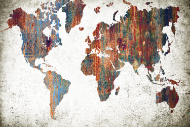 Pintura titulada "World Map Distresse…" por Tony Rubino, Obra de arte original, Acrílico Montado en Bastidor de camilla de m…