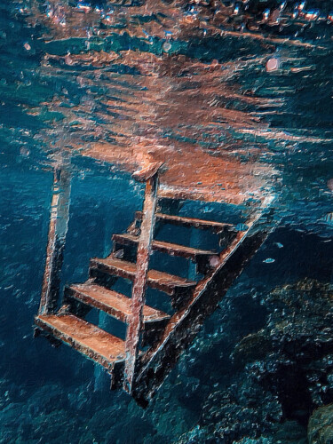 Schilderij getiteld "Under Water Ocean B…" door Tony Rubino, Origineel Kunstwerk, Acryl Gemonteerd op Frame voor houten bran…