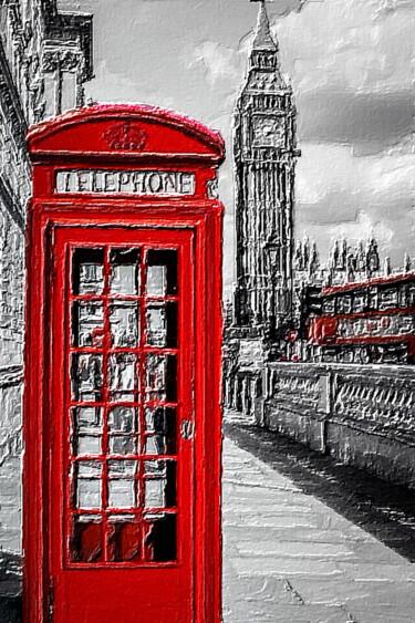Painting titled "London Phone Booth…" by Tony Rubino, Original Artwork, Acrylic Mounted on Wood Stretcher frame