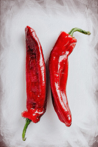 Картина под названием "Peppers Cooking Che…" - Tony Rubino, Подлинное произведение искусства, Акрил Установлен на Деревянная…