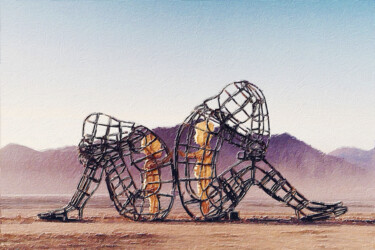 Schilderij getiteld "Burning Man Child A…" door Tony Rubino, Origineel Kunstwerk, Acryl Gemonteerd op Frame voor houten bran…