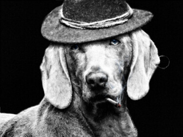 Картина под названием "Cute Dog With Hat A…" - Tony Rubino, Подлинное произведение искусства, Акрил Установлен на Деревянная…