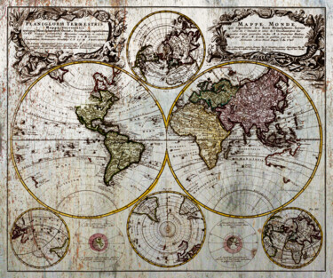 "Vintage World Map R…" başlıklı Tablo Tony Rubino tarafından, Orijinal sanat, Akrilik Ahşap Sedye çerçevesi üzerine monte ed…