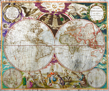 Pintura titulada "Vintage World Map w…" por Tony Rubino, Obra de arte original, Acrílico Montado en Bastidor de camilla de m…
