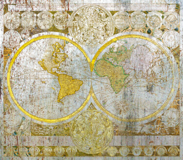 Painting titled "Vintage World Map R…" by Tony Rubino, Original Artwork, Acrylic Mounted on Wood Stretcher frame
