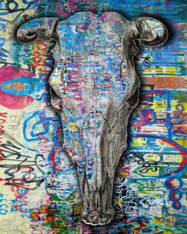 Pintura titulada "Skull Horns Graffit…" por Tony Rubino, Obra de arte original, Acrílico Montado en Bastidor de camilla de m…