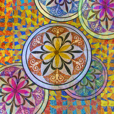 Ζωγραφική με τίτλο "Rainbow Mosaic Circ…" από Tony Rubino, Αυθεντικά έργα τέχνης, Ακρυλικό Τοποθετήθηκε στο Ξύλινο φορείο σκ…