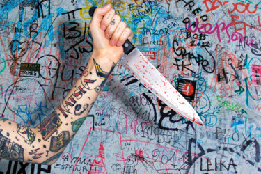 绘画 标题为“Knife Tattoo Arm Gr…” 由Tony Rubino, 原创艺术品, 丙烯 安装在木质担架架上