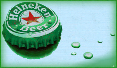 Pintura intitulada "Heineken Cap Blue P…" por Tony Rubino, Obras de arte originais, Acrílico Montado em Armação em madeira