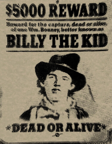 Schilderij getiteld "Billy The Kid Mug S…" door Tony Rubino, Origineel Kunstwerk, Acryl Gemonteerd op Frame voor houten bran…