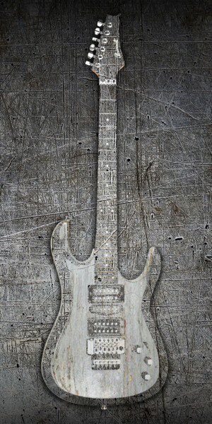 拼贴 标题为“Steel Guitar Electr…” 由Tony Rubino, 原创艺术品, 数字油画 安装在木质担架架上