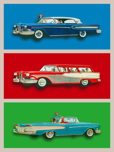 Collages titled "Edsel Car Advertise…" by Tony Rubino, Original Artwork, Digital Painting Mounted on Wood Stretcher frame